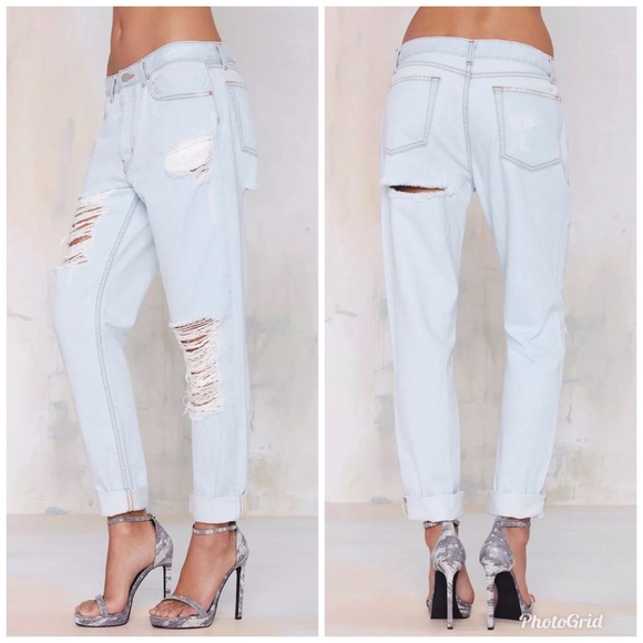 Nasty Gal Boyfriend Distressed Denim Jeans - Picture 2 of 8